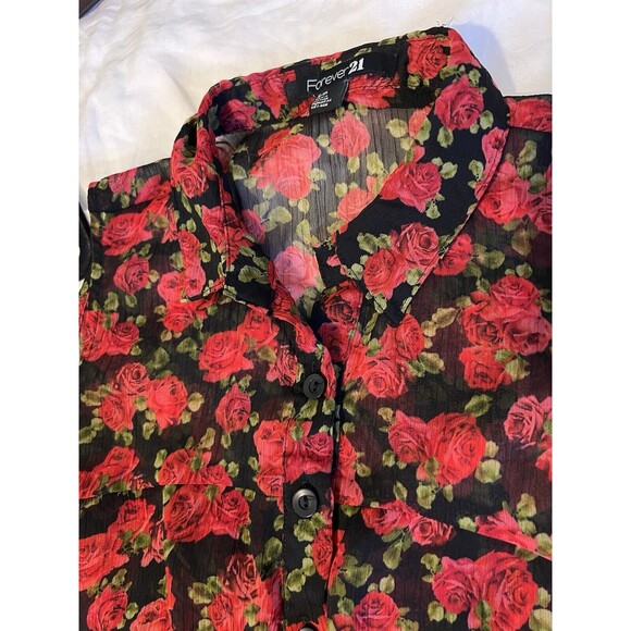 Y2K Sheer Red Roses Floral Babydoll Tiered Whimsigoth Sleeveless Top S - Picture 5 of 7